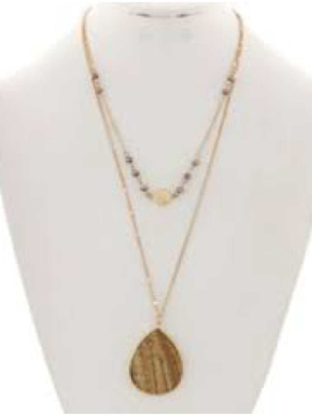 Myra Beaded Gold Layered Teardrop Jasper Stone Pendant Necklace